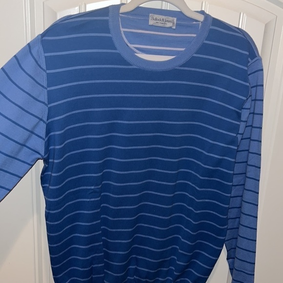 𝅺bullock & Jones San Francisco Made in Italy cotton blue striped sweater XL - Picture 5 of 10
